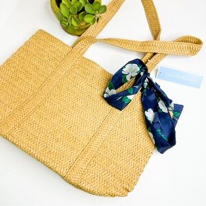 NWT Draper James Cute Rattan Handbag With Floral Scarf